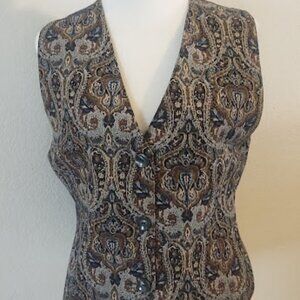Vintage New York Style Women Tapestry Vest EUC Size Medium Floral Button Up
